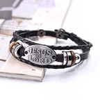 Black Braided Leather Bracelet with JESUS IS LORD Inscription