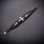 Black Braided Leather Bracelet with Cross & TRUST IN GOD Inscription
