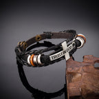 Black Braided Leather Bracelet with Cross & TRUST IN GOD Inscription
