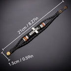 Black Braided Leather Bracelet with Cross & TRUST IN GOD Inscription