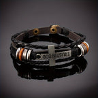 Black Braided Leather Bracelet with Cross & TRUST IN GOD Inscription