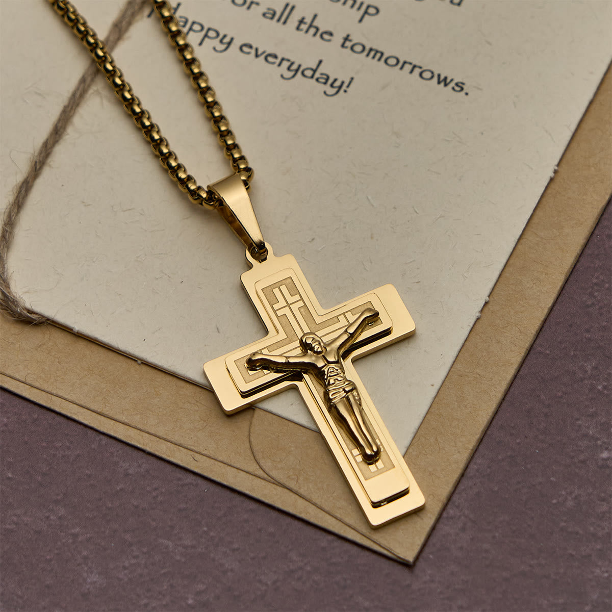 Classic Jesus Crucifix Pendant Necklace: Multi - Tone Metal Craft
