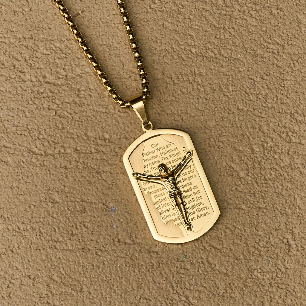 Modern Layered Faith Lord's Prayer Crucifix Necklace: Multicolor devotion