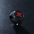 Black & Crimson Faith Armor Templar Cross Signet Ring