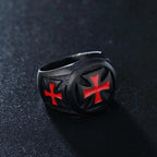 Black & Crimson Faith Armor Templar Cross Signet Ring