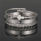 Layered Minimalist Style Spiral-Braid Cross & Lord's Prayer Bracelet