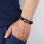 Rugged Faith Wrap Vintage Knot Cross with Scripture Bracelet in Black & Brown