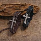 Rugged Faith Wrap Vintage Knot Cross with Scripture Bracelet in Black & Brown
