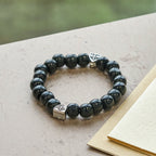 Black Wooden Prayer Handmade Bracelet with Dual Jerusalem Cross Shields