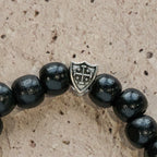 Black Wooden Prayer Handmade Bracelet with Dual Jerusalem Cross Shields
