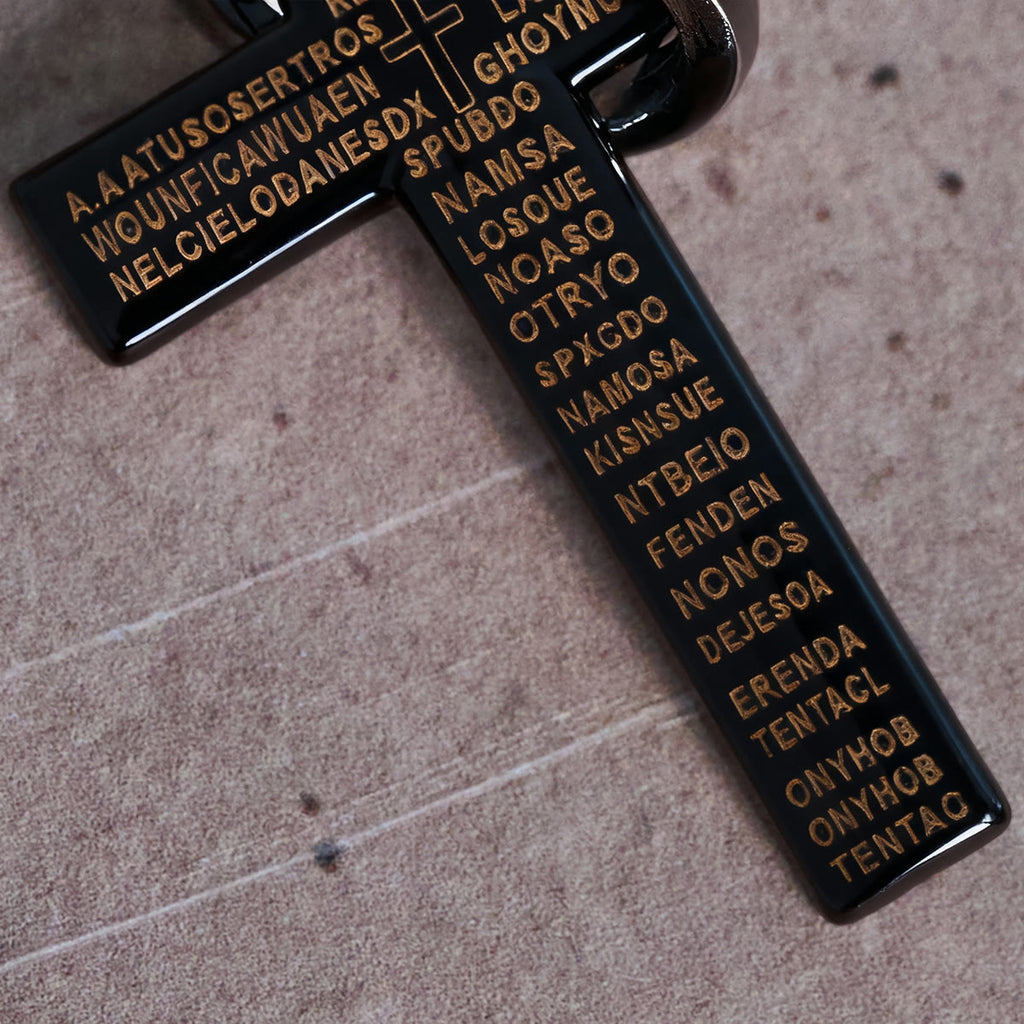 Lord's Prayer with Interlocking Ring Cross Pendant Necklace: Bold Style Sacred Meaning