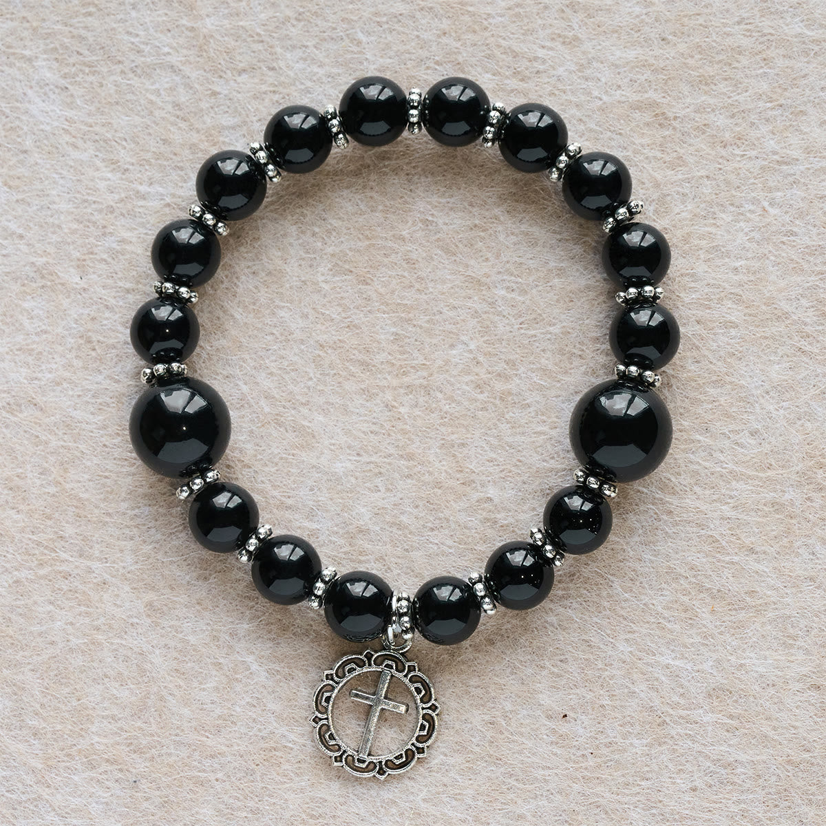 Spiritual Armor Black Obsidian Bracelet with Cross Charm: Pray without Fear