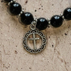 Spiritual Armor Black Obsidian Bracelet with Cross Charm: Pray without Fear