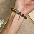 Courage in Christ Tiger Eye Stone Bracelet with Cross Charm: Pray without Fear