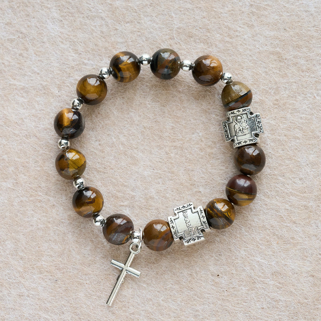 Courage in Christ Tiger Eye Stone Bracelet with Cross Charm: Pray without Fear