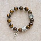 Courage in Christ Tiger Eye Stone Bracelet with Cross Charm: Pray without Fear