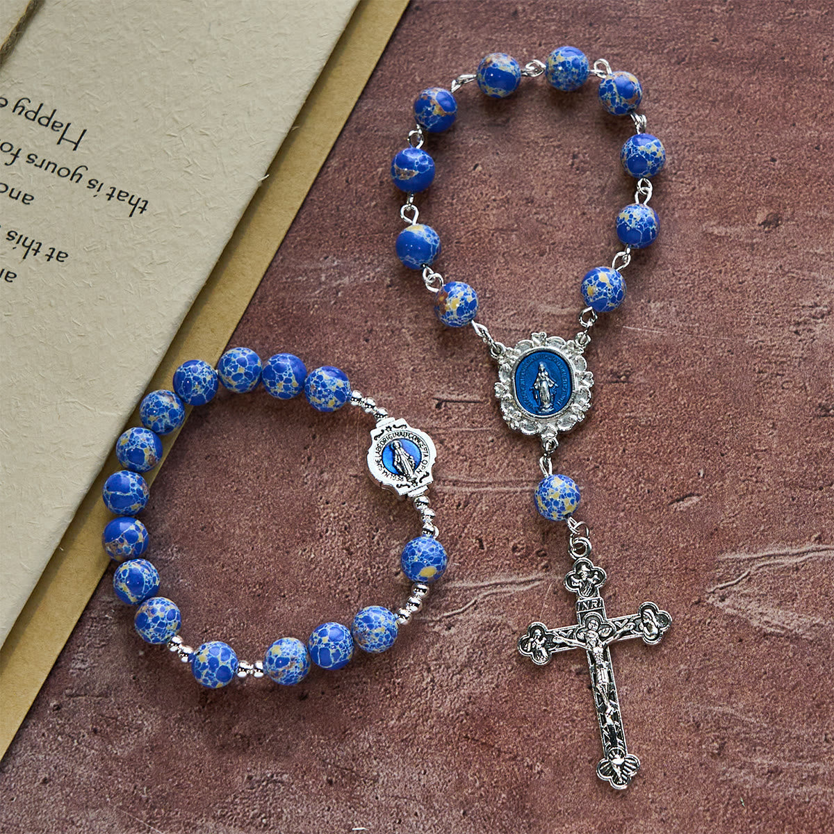 Royal Blue-Tone Stone Beads One Decade Rosary, Bracelet: Grace Guided by Mary's Hand