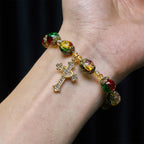 Christmas Glory Red-Green-Gold Glass Bead Bracelet: Faith That Shines