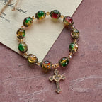 Christmas Glory Red-Green-Gold Glass Bead Bracelet: Faith That Shines