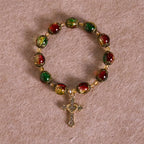 Christmas Glory Red-Green-Gold Glass Bead Bracelet: Faith That Shines