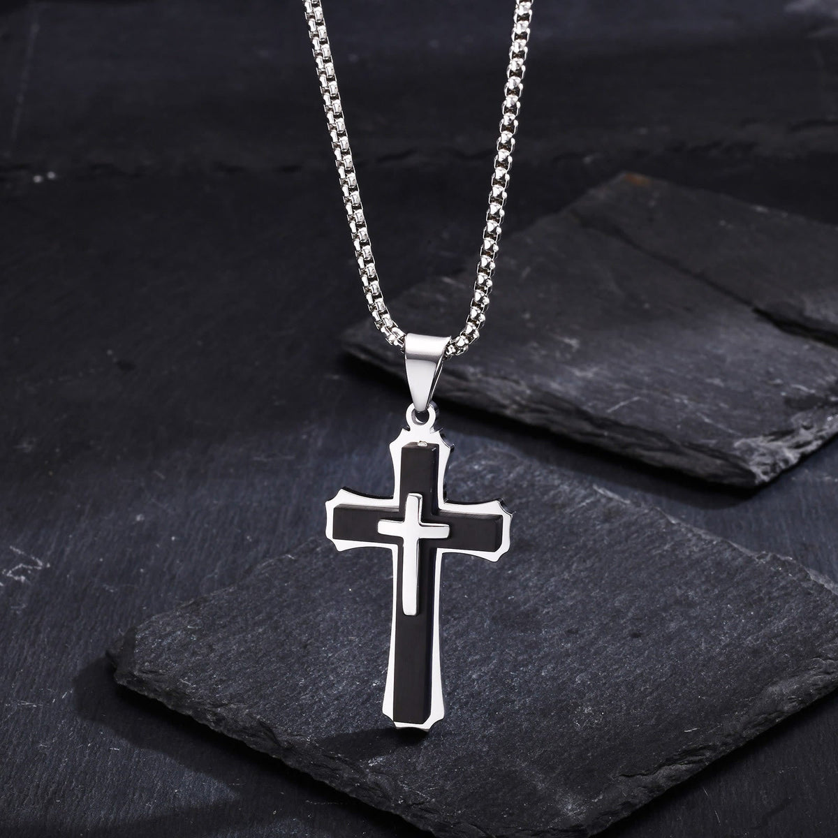 4-Colored Cross Guardian Pendant Necklace: Faith & Protection for Daily Life