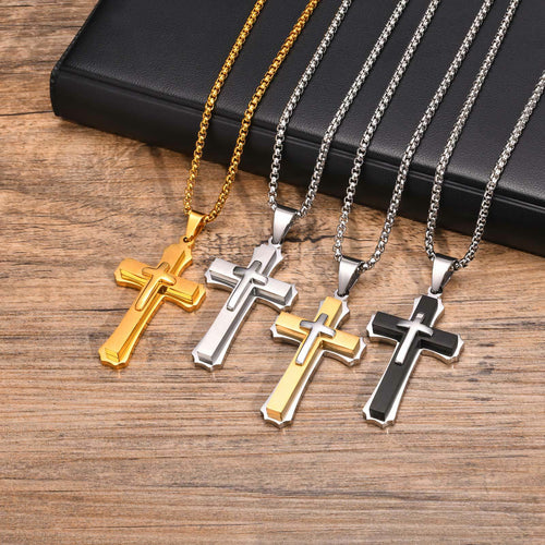 4-Colored Cross Guardian Pendant Necklace: Faith & Protection for Daily Life