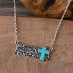 Turquoise Cross Bar Pendant Necklace: Western Faith & Artistic Devotion