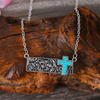 Turquoise Cross Bar Pendant Necklace: Western Faith & Artistic Devotion