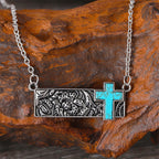 Turquoise Cross Bar Pendant Necklace: Western Faith & Artistic Devotion