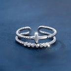 Dual-Band Cross Ring: Zircon Sparkle & Faith Devotion for Daily Wear
