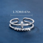 Dual-Band Cross Ring: Zircon Sparkle & Faith Devotion for Daily Wear