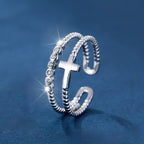 Dual-Band Cross Ring: Zircon Sparkle & Faith Devotion for Daily Wear