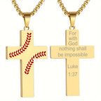 Baseball Stitch Cross Necklace: Athletic Devotion & Inspirational Quote