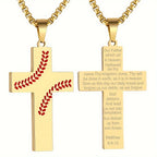Baseball Stitch Cross Necklace: Athletic Devotion & Inspirational Quote