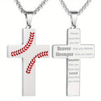 Baseball Stitch Cross Necklace: Athletic Devotion & Inspirational Quote