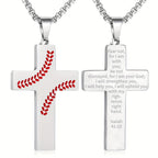 Baseball Stitch Cross Necklace: Athletic Devotion & Inspirational Quote