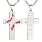 Baseball Stitch Cross Necklace: Athletic Devotion & Inspirational Quote