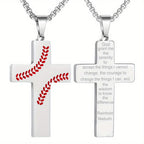 Baseball Stitch Cross Necklace: Athletic Devotion & Inspirational Quote