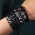 Faith-Driven Leather Bracelet Set of 6: Devotion & Stylish Expression