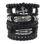 Faith-Driven Leather Bracelet Set of 6: Devotion & Stylish Expression