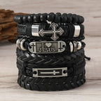Faith-Driven Leather Bracelet Set of 6: Devotion & Stylish Expression
