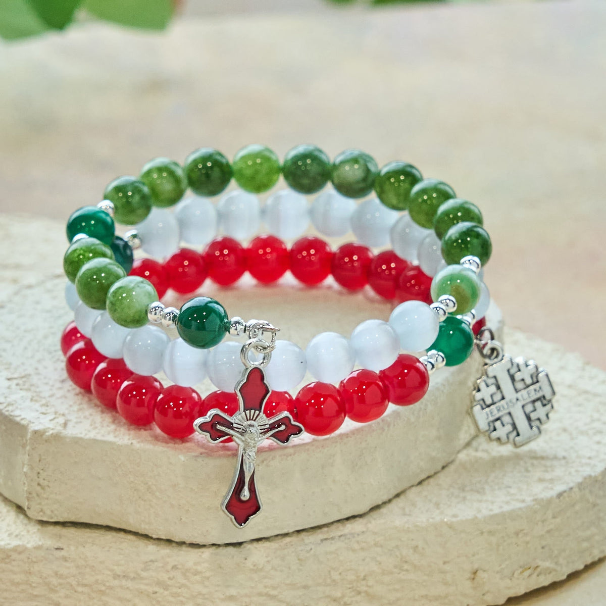 Christmas Jade Agate Rosary Bracelet: Faith & Festive Devotion