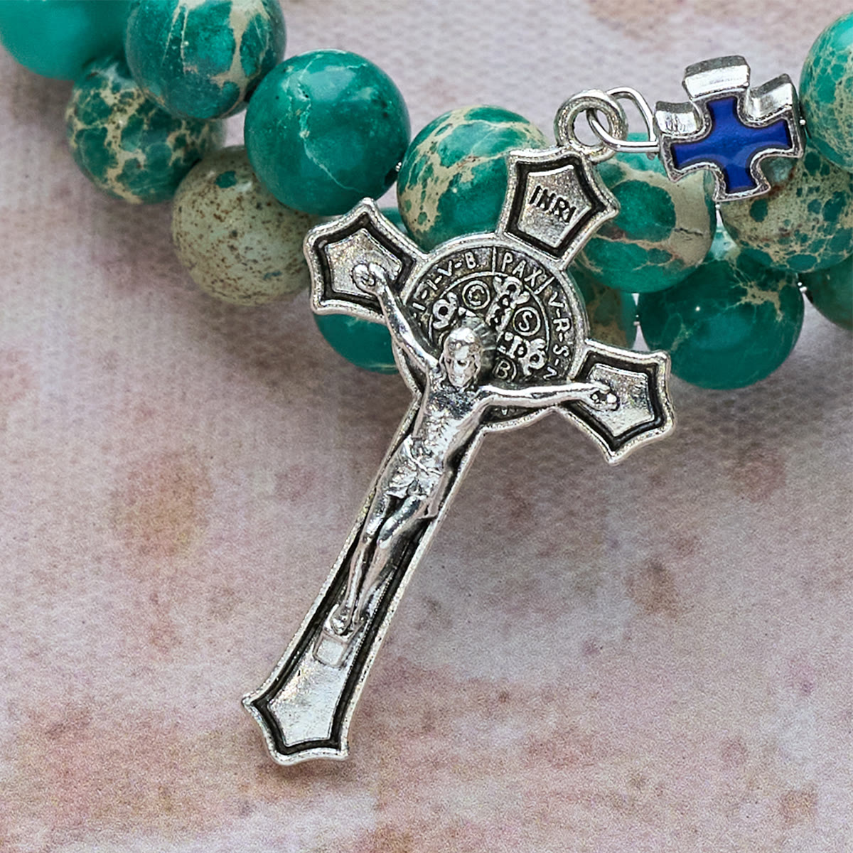 Shoushan Stone & Green Vein Stone Rosary Bracelet: Devotion & Earthy Grace