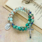 Shoushan Stone & Green Vein Stone Rosary Bracelet: Devotion & Earthy Grace