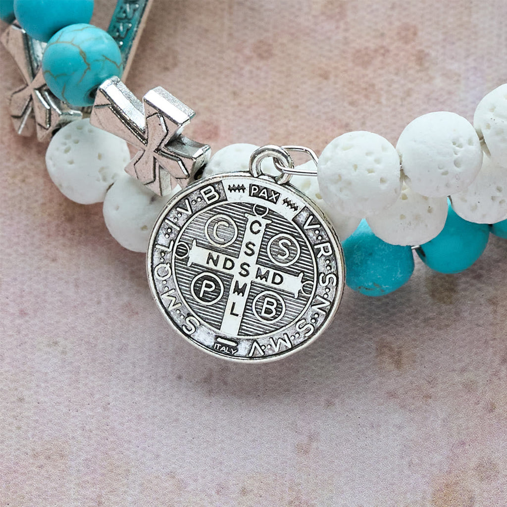Gypsum & Turquoise Rosary Bracelet: Devotion & Heavenly Calm