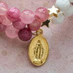 Gypsum & Rose Red Agate Rosary Bracelet: Devotion & Heavenly Softness