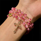 Rose Red Agate Bead Rosary Bracelet: Devotion & Heavenly Elegance