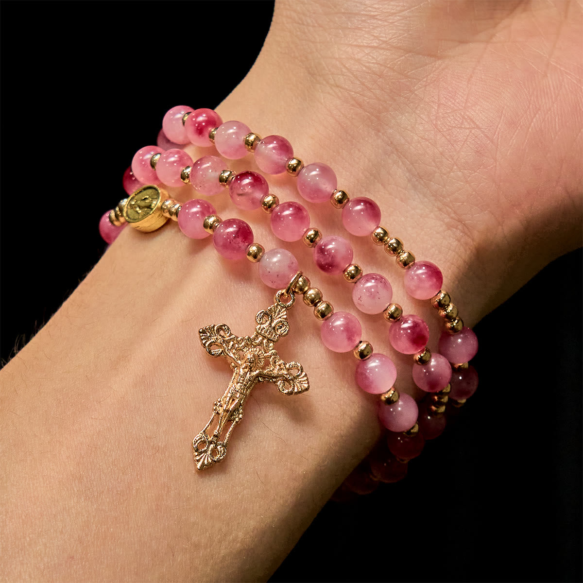 Rose Red Agate Bead Rosary Bracelet: Devotion & Heavenly Elegance