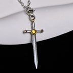 Two Tone Sword & Oval Shield St. Michael Pendant Necklace