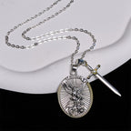 Two Tone Sword & Oval Shield St. Michael Pendant Necklace